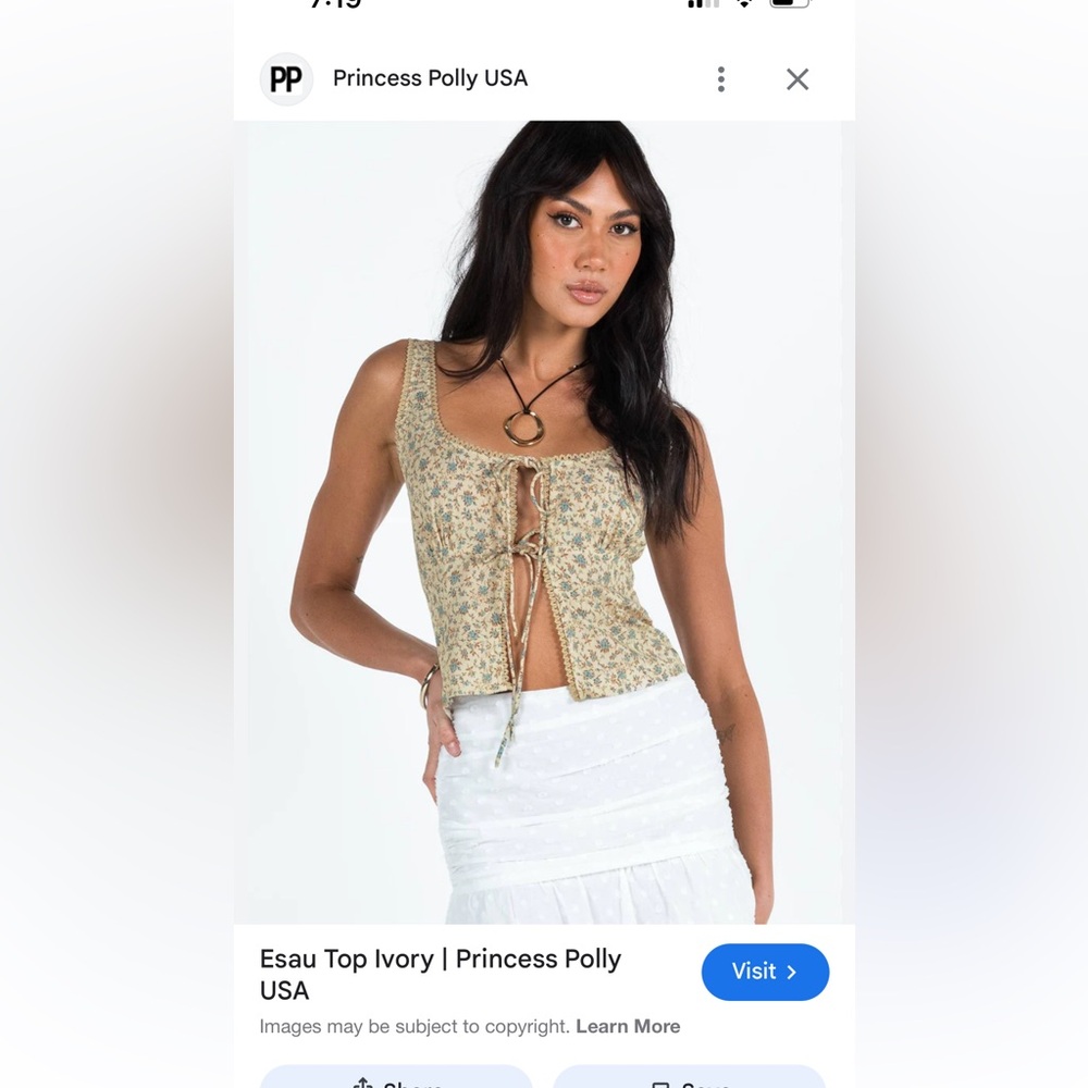 Princess Polly Esau Top Ivory Tie front top NWT Size M